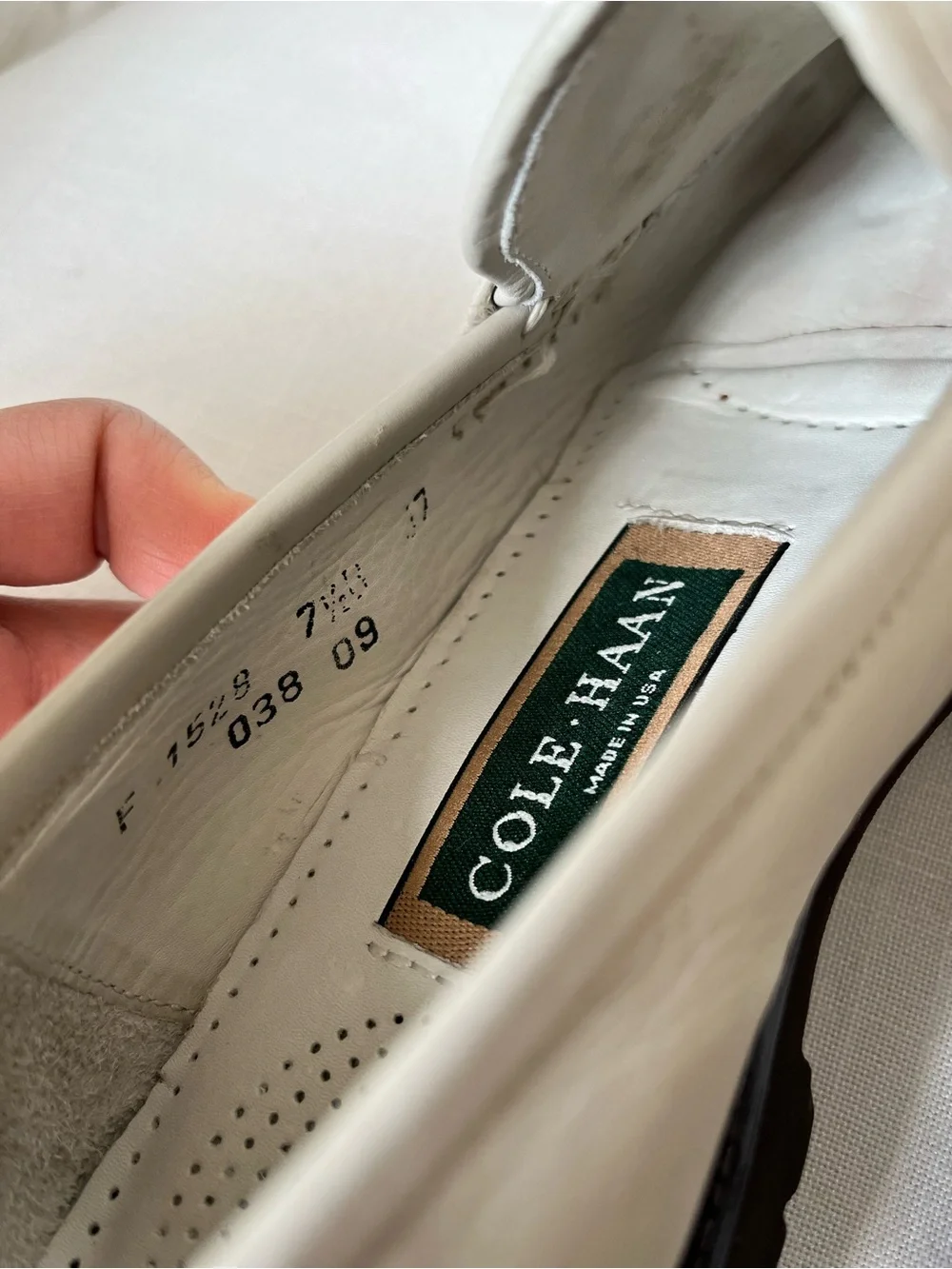 Cole Haan Cream Leather Penny Loafers with Gold Plaque